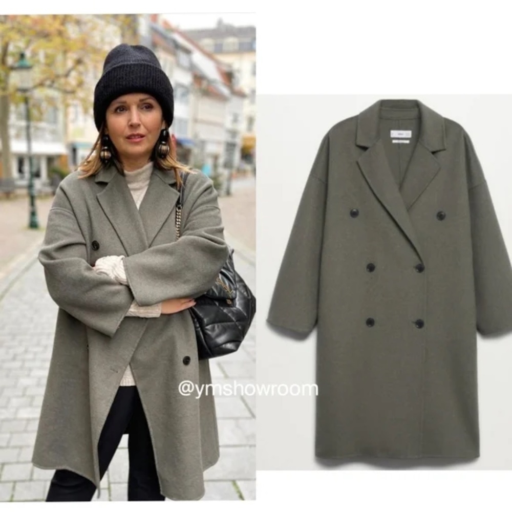 Mango Handmade Wool Coat Green Medium